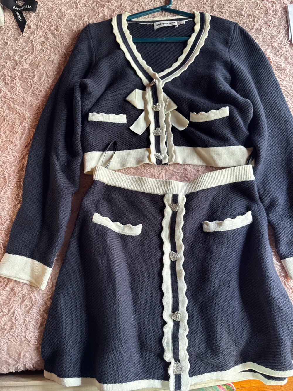Self-Portrait Navy and White Knit Top with Contrast Trim